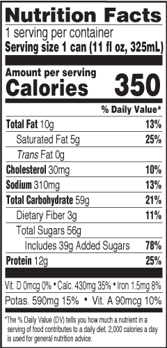 Chocolate Sport Shake 11oz Nutrition Information