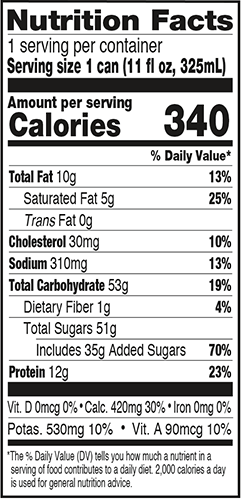 Información nutricional del batido deportivo de plátano (11 oz)
