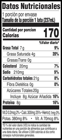 Nutritional Information - Vanilla Sport Shake